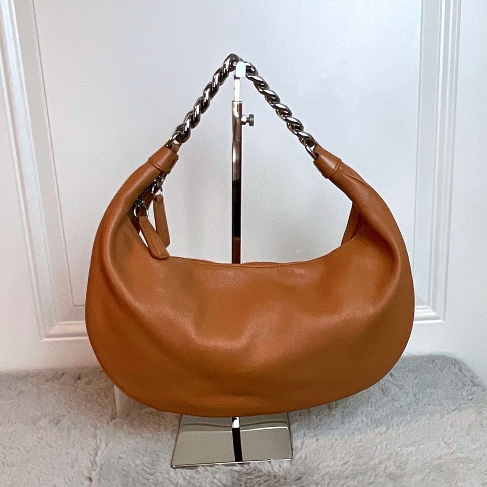 Staud Tan Large Chain Sasha Leather Shoulder Bag Silver Chain Handle